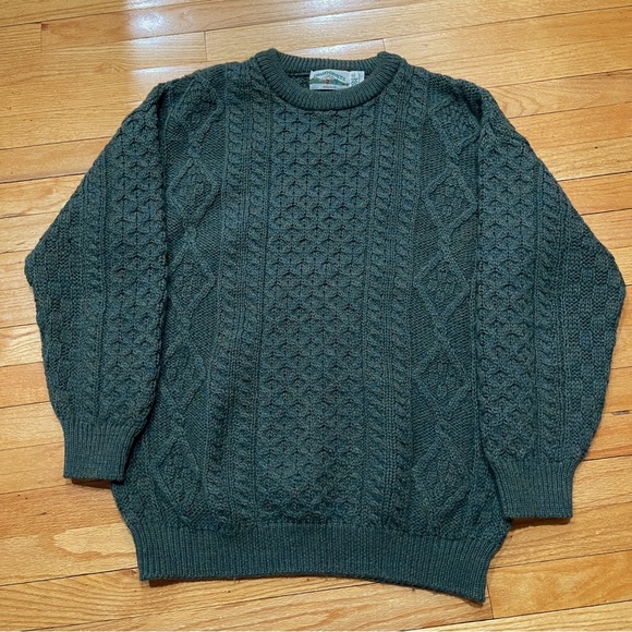Aran Crafts Mens Irish Fisherman Cable Knit Wool Sweater Size XL Dark Green EUC - Picture 3 of 9